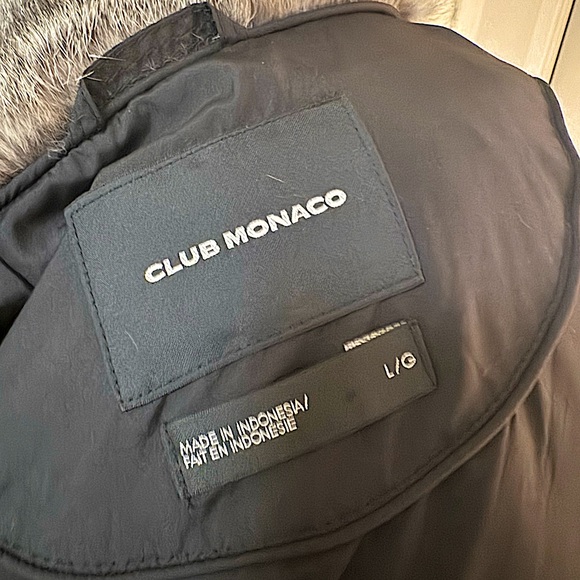Club Monaco Real Fur Trim Down Jacket size L Large black puffer - Picture 4 of 5